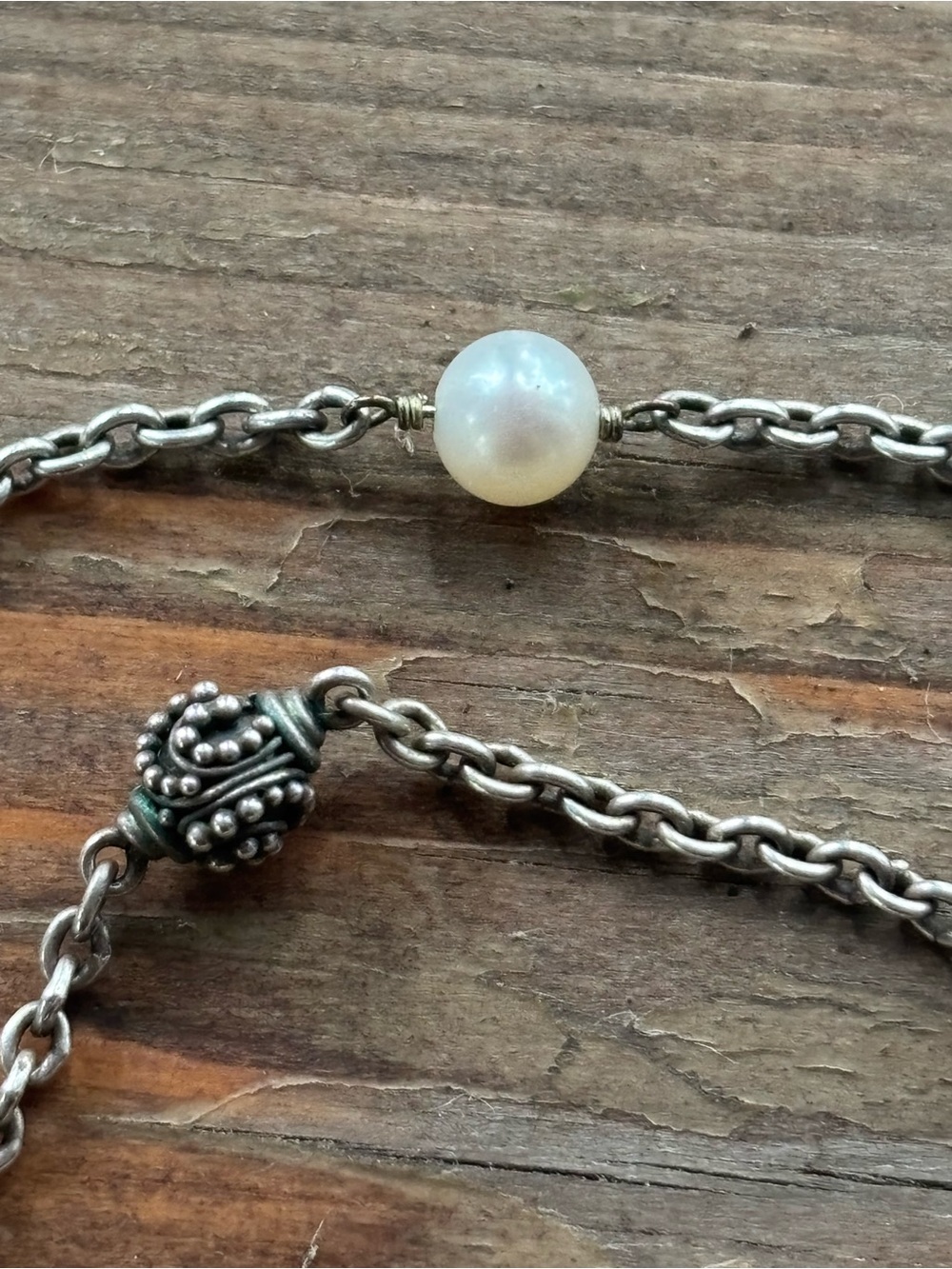 Vintage Lois Hill Pearl and Sterling Silver Station Necklace - Picture 4 of 9